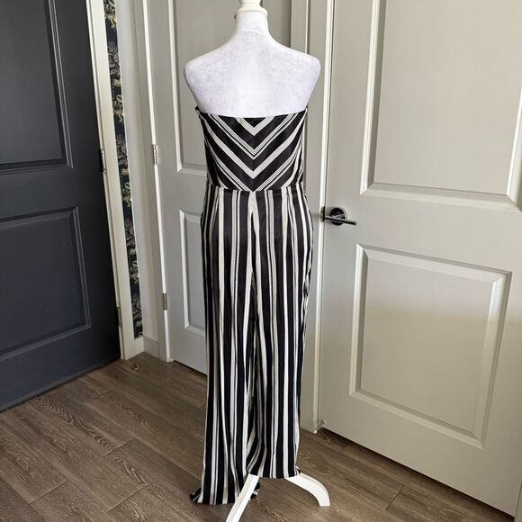 NWT REISS Vienna Black and White Stripe Satin Strapless Jumpsuit Size 10 - Picture 6 of 11